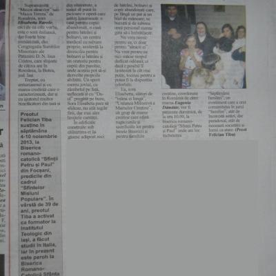 4-10 noiembrie: Focşani: Familia - protagonista misiunilor populare