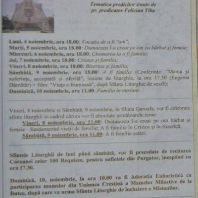 4-10 noiembrie: Focşani: Familia - protagonista misiunilor populare