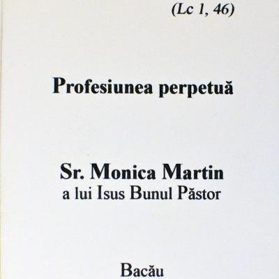 19 martie: Bacău: Profesiunea solemnă a sr. Monica Martin