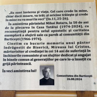 26 august: Barticeşti: Comemorarea pr. Mihai Rotaru, la 50 de ani de la plecarea în Casa Tatălui