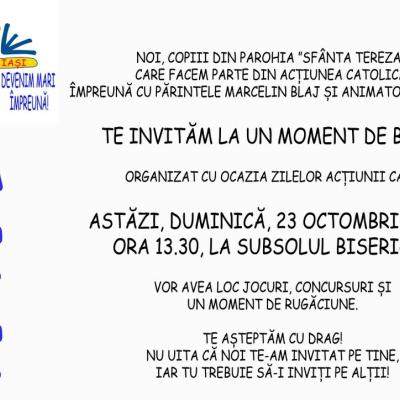 23 octombrie: Iaşi "Sfânta Tereza": Moment formativ-recreativ pentru ACC